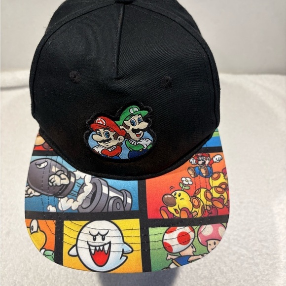 Black Super Mario Bros SnapBack Hat Unisex One Size - Picture 8 of 14